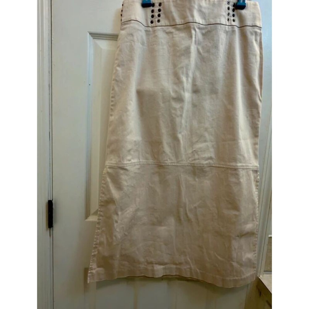 First Option Casual High-Waist Beige Denim Maxi Skirt with Side Slits